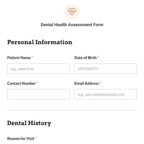 Dental Health Assessment Form Template