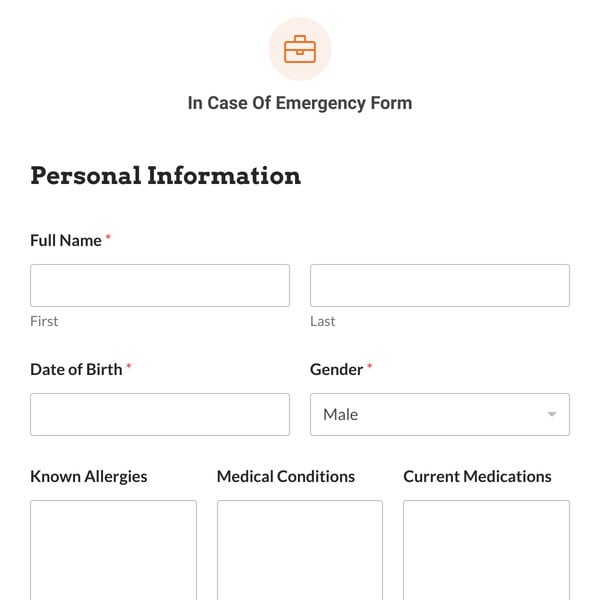 In Case Of Emergency Form Template