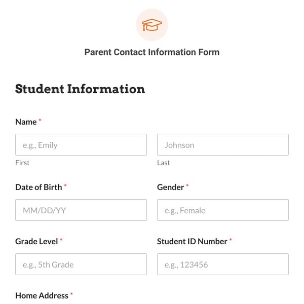Parent Contact Information Form Template