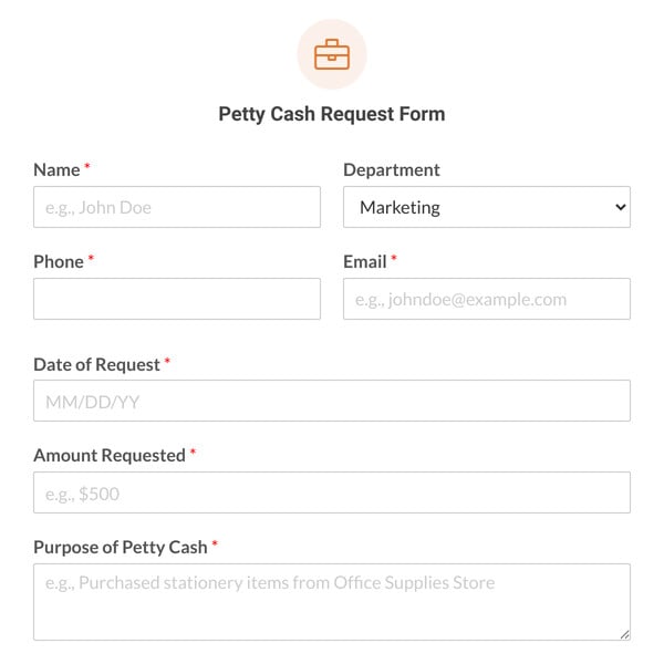 Petty Cash Request Form Template