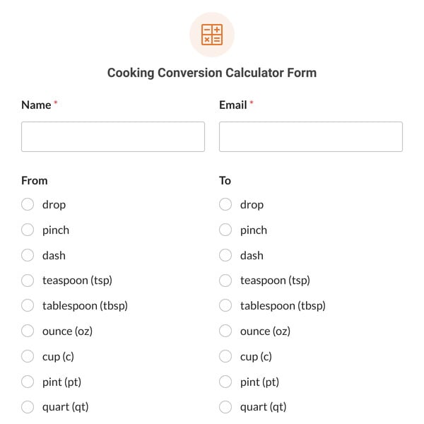 Cooking Conversion Calculator Form Template