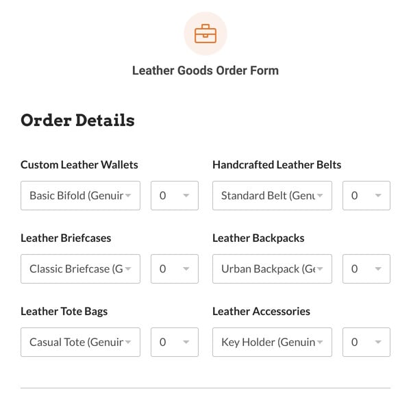 Leather Goods Order Form Template