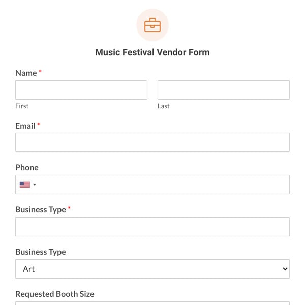 Music Festival Vendor Form Template
