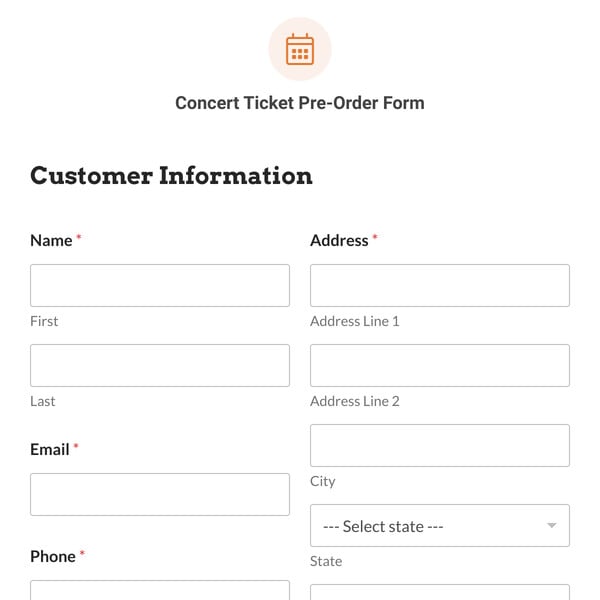 Concert Ticket Pre-Order Form Template