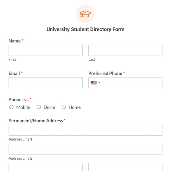 University Student Directory Form Template