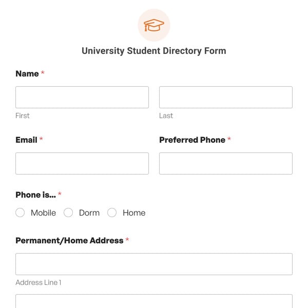 University Student Directory Form Template