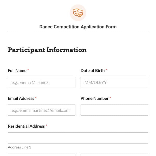 Dance Competition Application Form Template