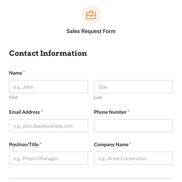 Sales Request Form Template