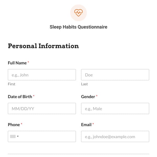Sleep Habits Questionnaire Template