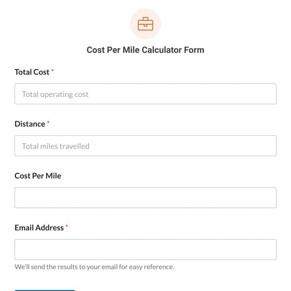 Cost Per Mile Calculator Form Template
