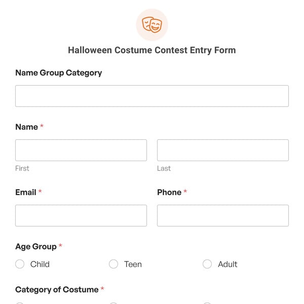Halloween Costume Contest Entry Form Template