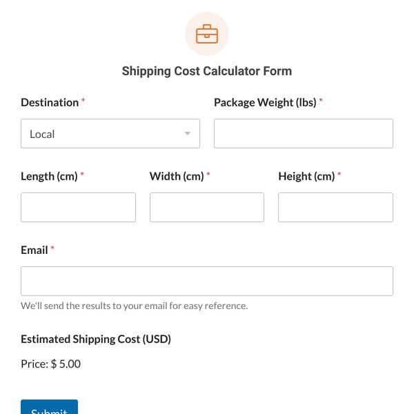 Shipping Cost Calculator Form Template