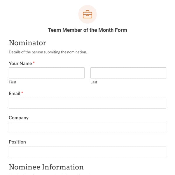 Team Member of the Month Form Template