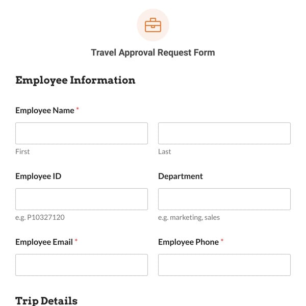 Travel Approval Request Form Template