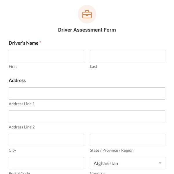 Driver Assessment Form Template