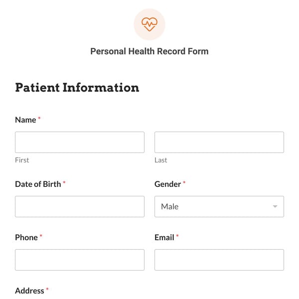 Personal Health Record Form Template