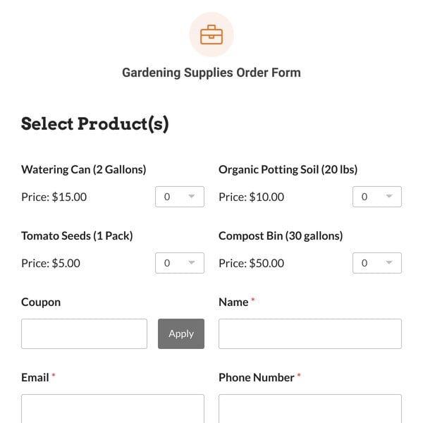 Gardening Supplies Order Form Template