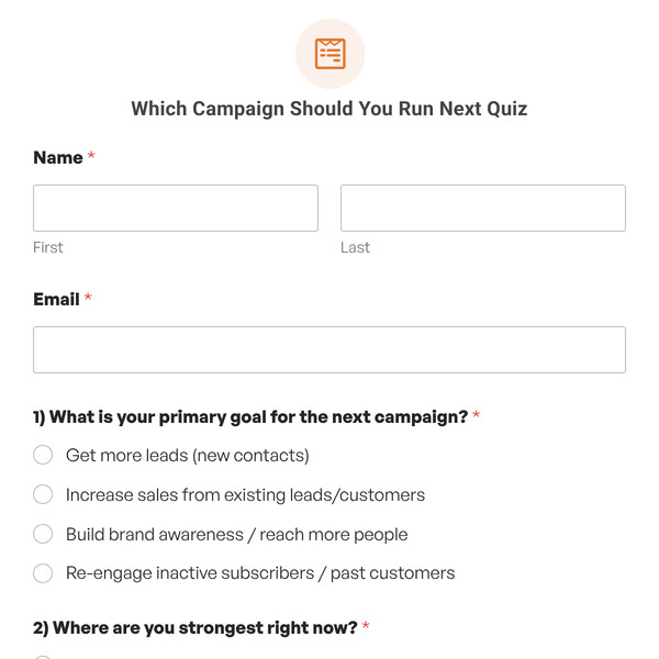 Which Campaign Should You Run Next Quiz Template