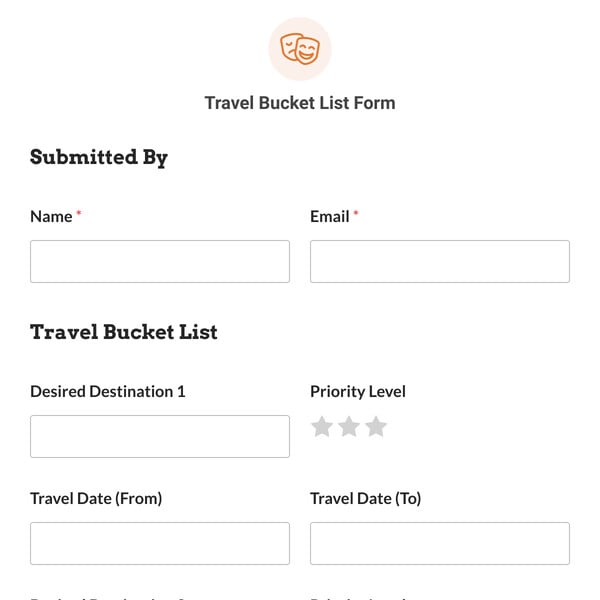 Travel Bucket List Form Template