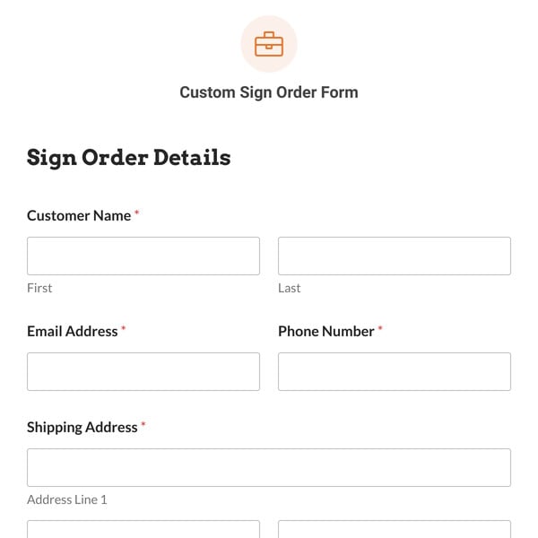 Custom Sign Order Form Template