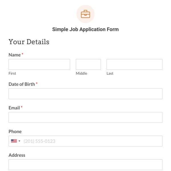 Simple Job Application Form Template