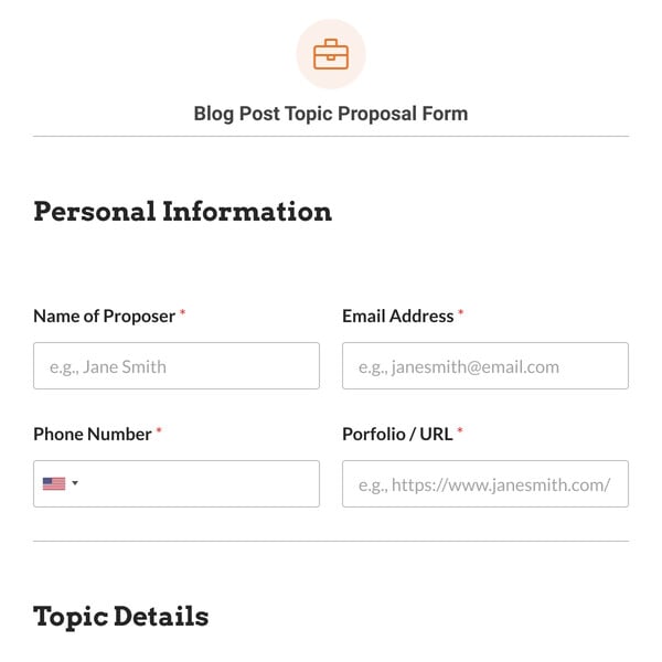 Blog Post Topic Proposal Form Template