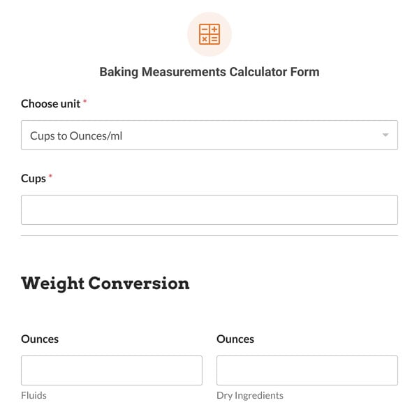 Baking Measurements Calculator Form Template