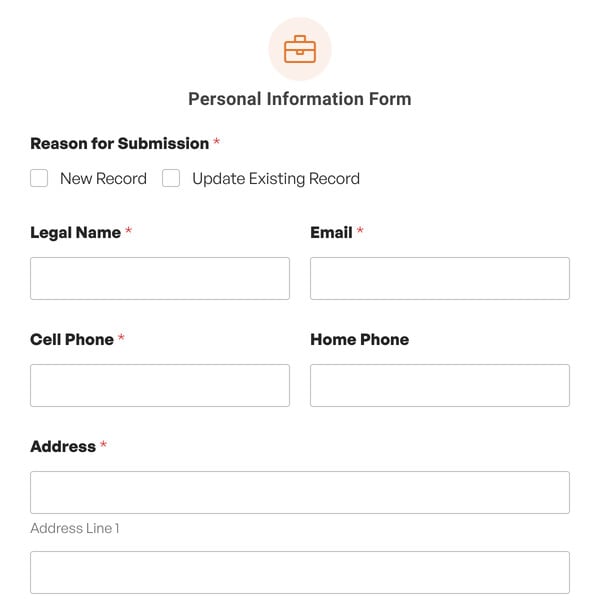 Personal Information Form Template