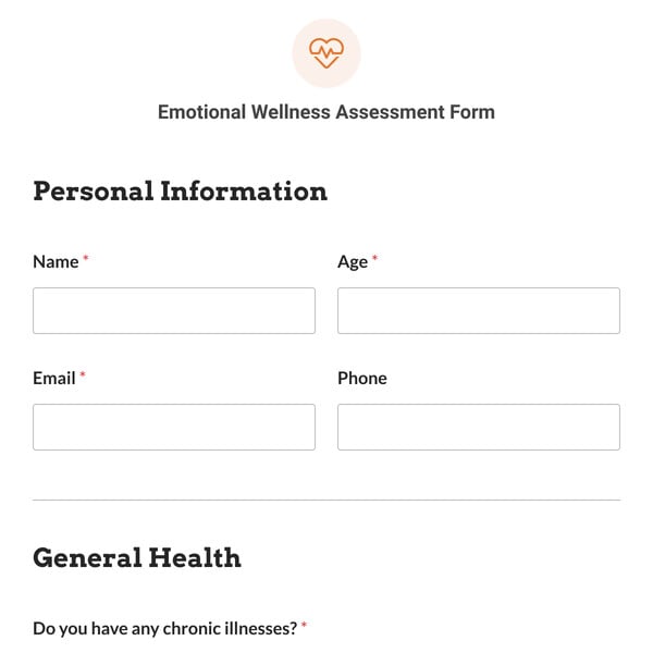 Emotional Wellness Assessment Form Template