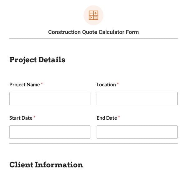 Construction Quote Calculator Form Template