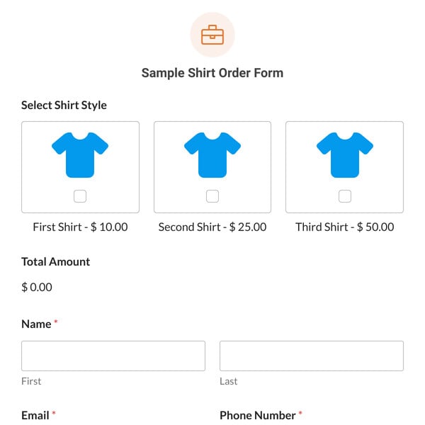Sample Shirt Order Form Template
