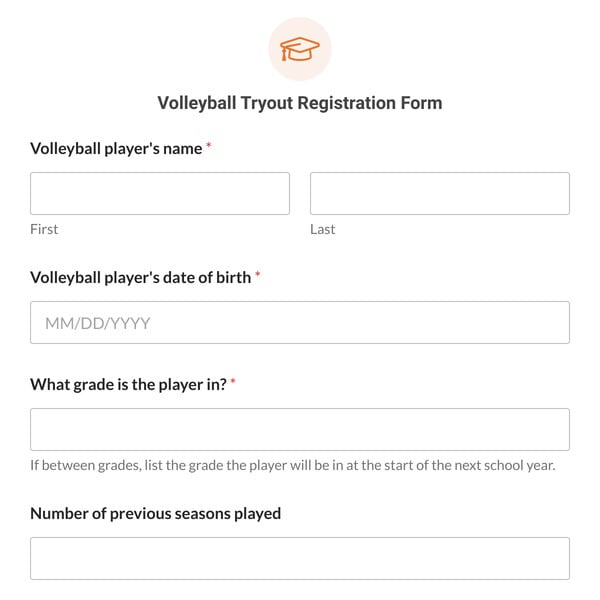 Volleyball Tryout Registration Form Template