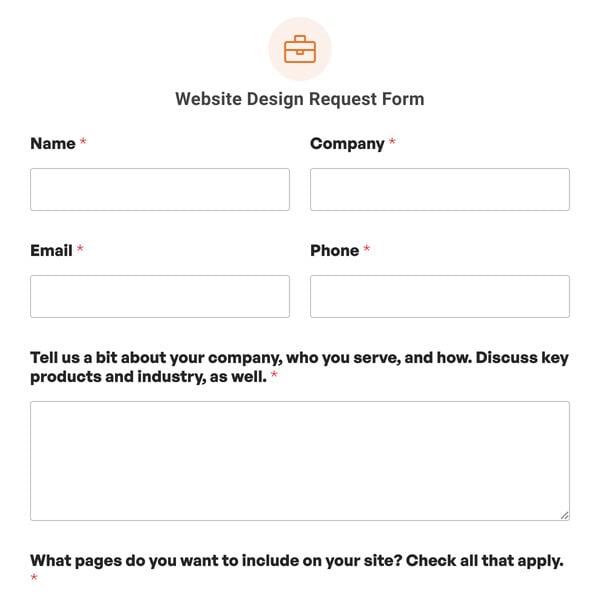 Website Design Request Form Template