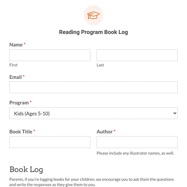 Reading Program Book Log Template