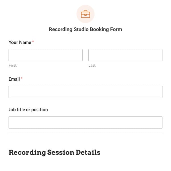 Recording Studio Booking Form Template