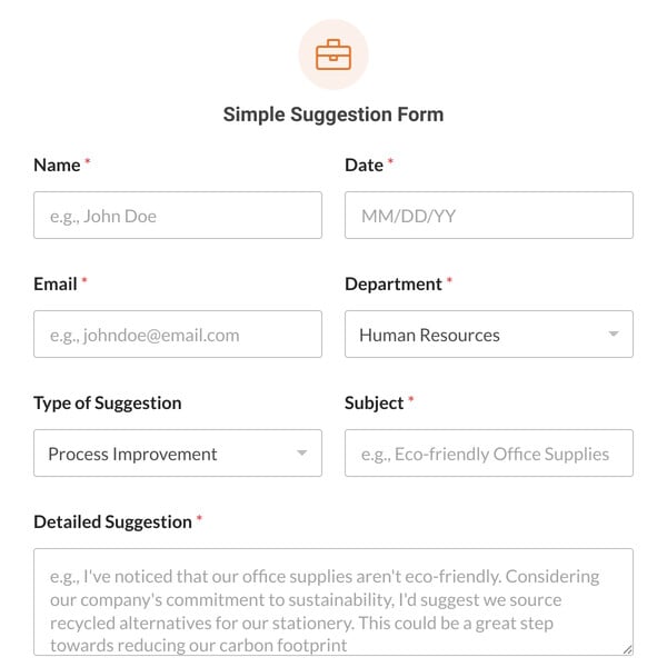Simple Suggestion Form Template