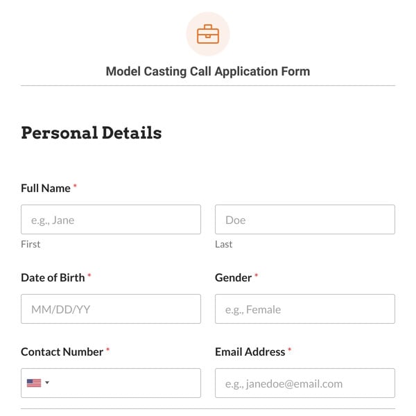 Model Casting Call Application Form Template
