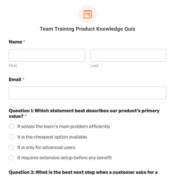 Team Training Product Knowledge Quiz Template