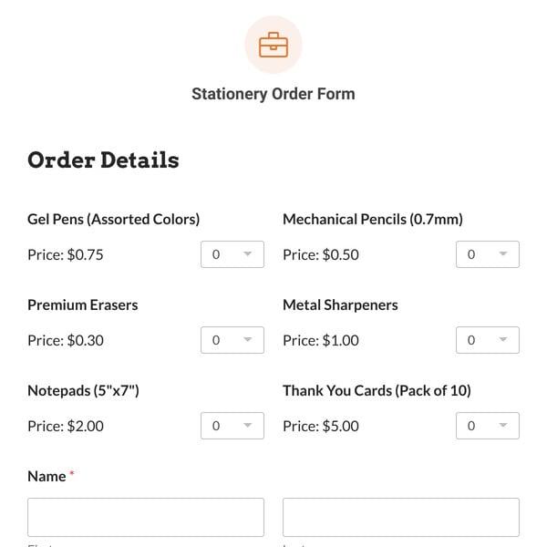 Stationery Order Form Template