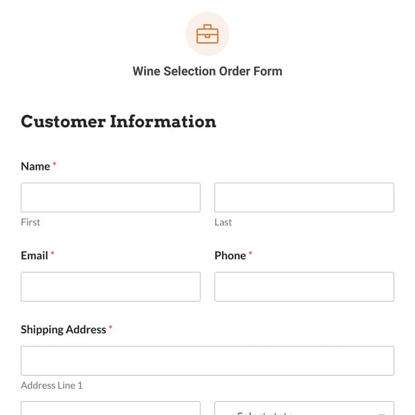 Wine Selection Order Form Template