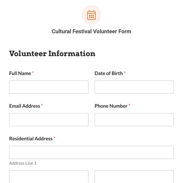 Cultural Festival Volunteer Form Template