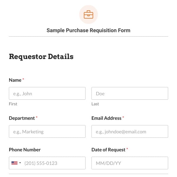 Sample Purchase Requisition Form Template