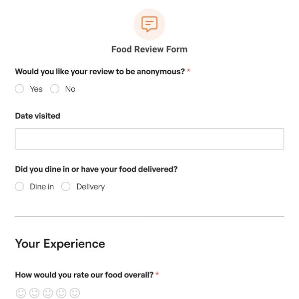 Food Review Form Template