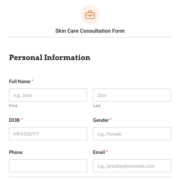 Skin Care Consultation Form Template
