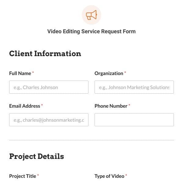 Video Editing Service Request Form Template