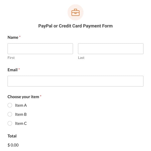 PayPal or Credit Card Payment Form Template