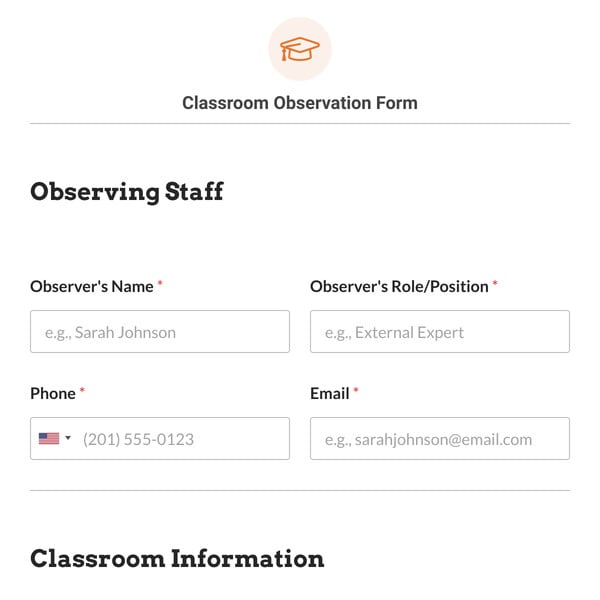 Classroom Observation Form Template