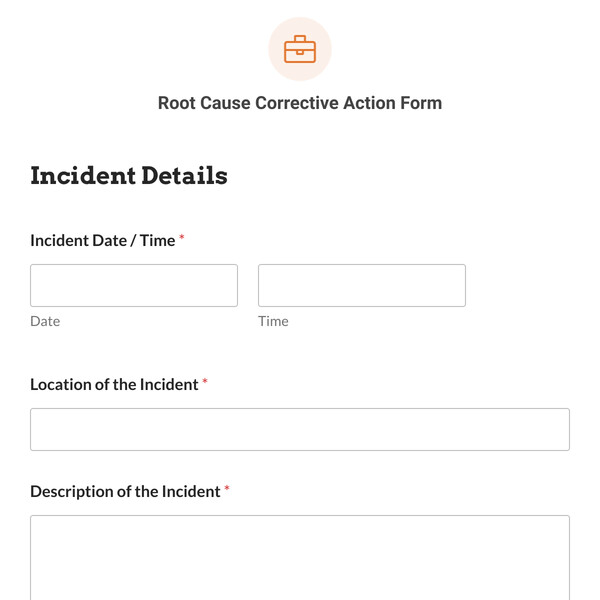 Root Cause Corrective Action Form Template