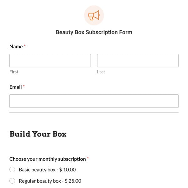 Beauty Box Subscription Form Template