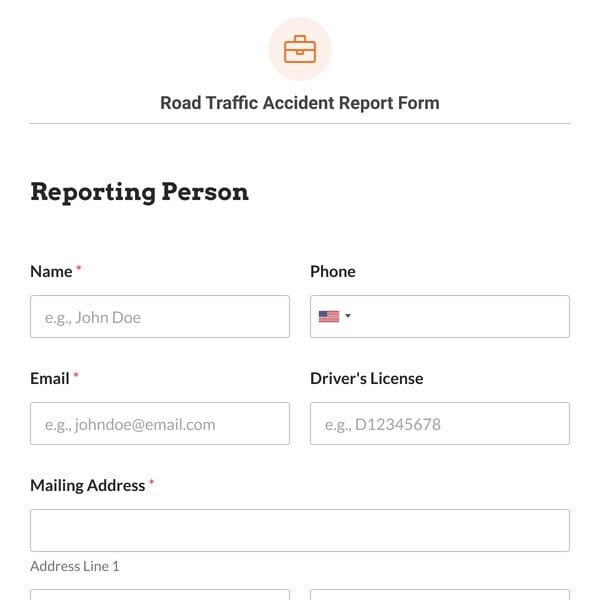 Road Traffic Accident Report Form Template